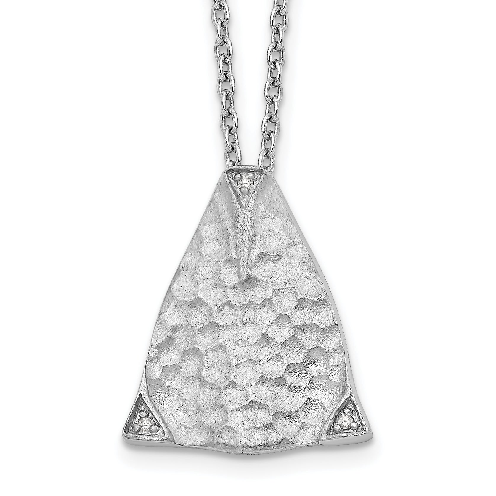 White Ice Sterling Silver Rhodium-plated 18 Inch Textured Polished and Satin Triangle Diamond Necklace with 2 Inch Extender