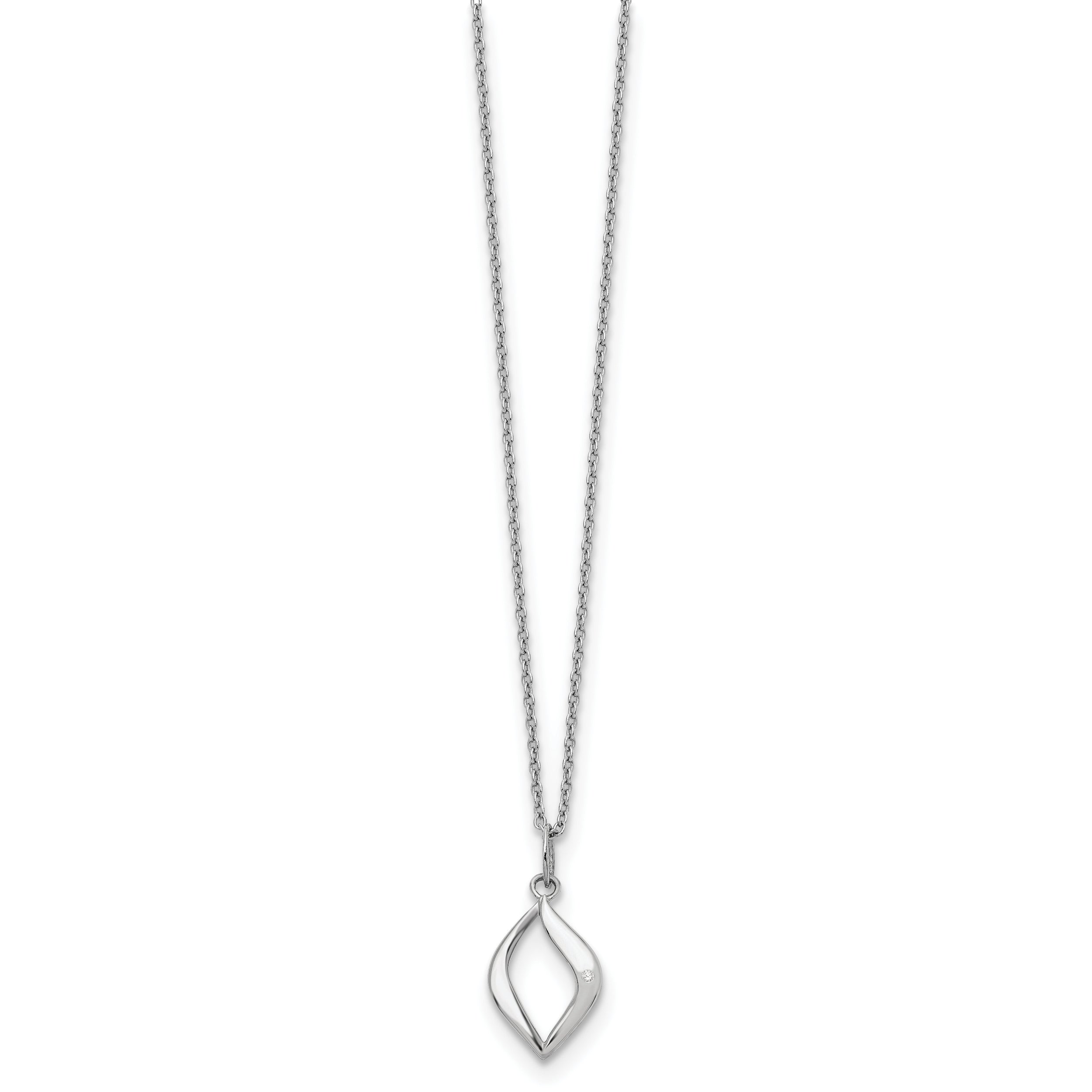 Sterling Silver Diamond Necklace with Rhodium Polish and Extender