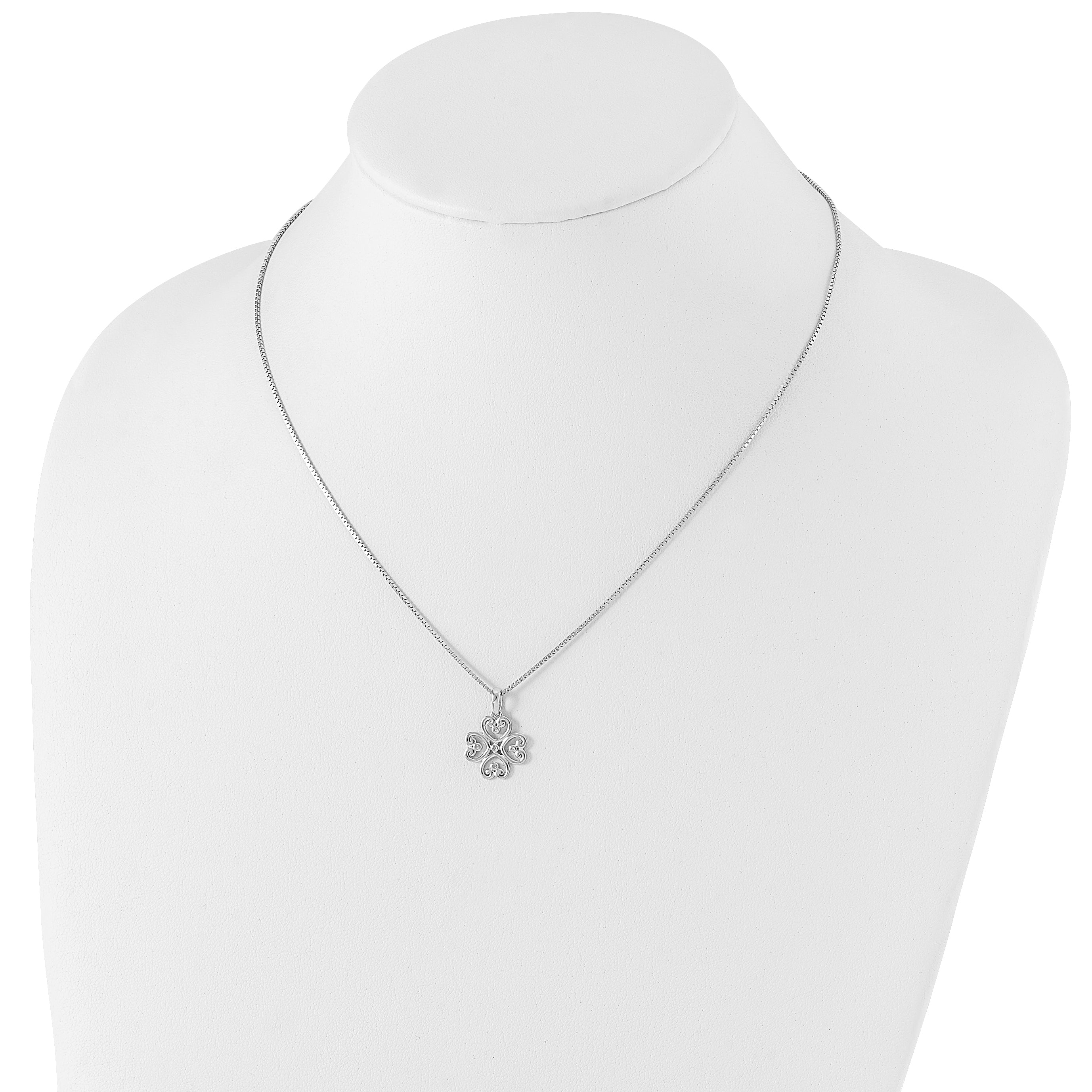 White Ice Sterling Silver Rhodium-plated 18 Inch Diamond 4 Heart Necklace with 2 Inch Extender