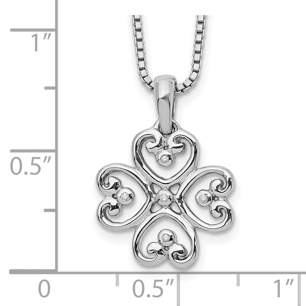 White Ice Sterling Silver Rhodium-plated 18 Inch Diamond 4 Heart Necklace with 2 Inch Extender