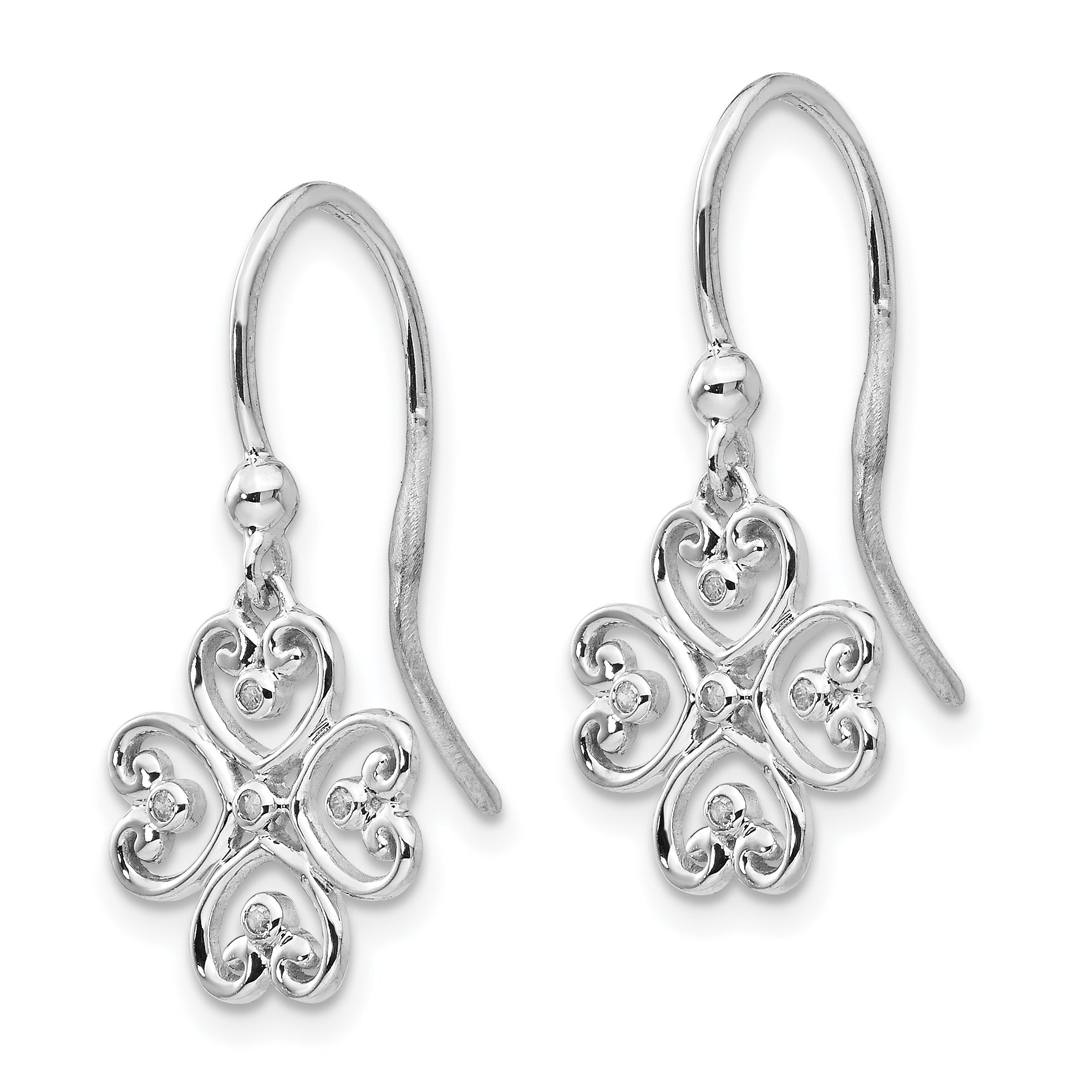 White Ice Sterling Silver Rhodium-plated Diamond Shepherd Hook Dangle Earrings