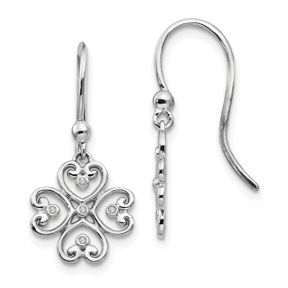 White Ice Sterling Silver Rhodium-plated Diamond Shepherd Hook Dangle Earrings