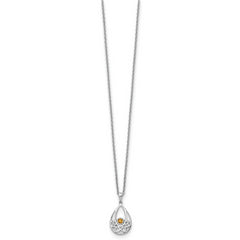 Sterling Silver RH Plated White Ice w/ Citrine w/2IN Ext Necklace