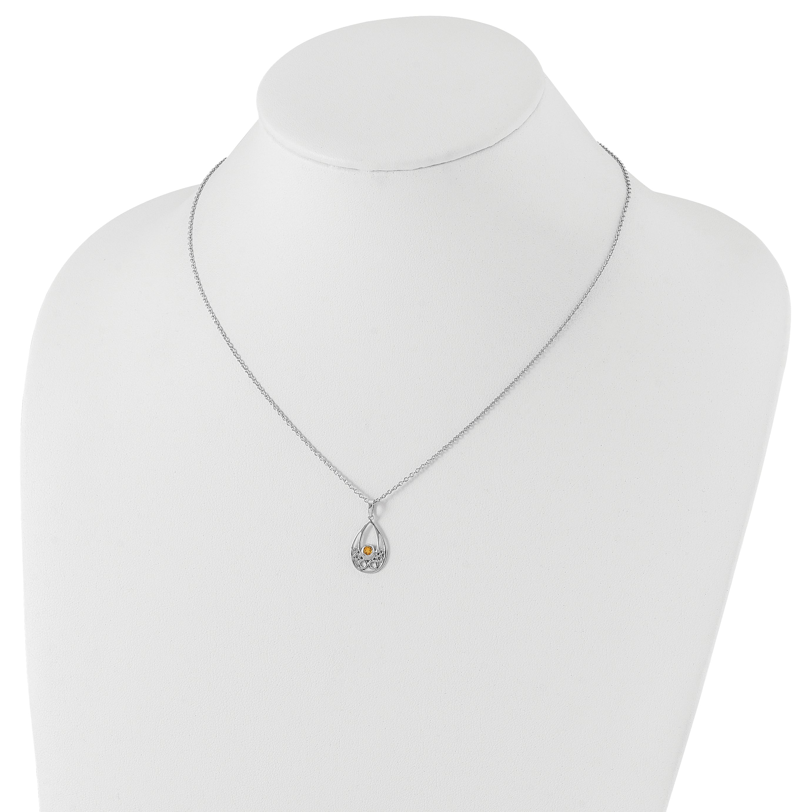 Sterling Silver RH Plated White Ice w/ Citrine w/2IN Ext Necklace