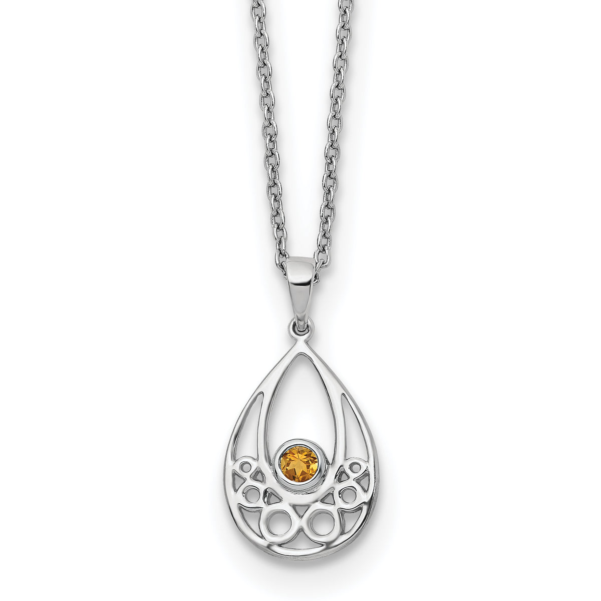 Sterling Silver RH Plated White Ice w/ Citrine w/2IN Ext Necklace