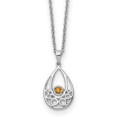 Sterling Silver RH Plated White Ice w/ Citrine w/2IN Ext Necklace