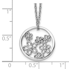 White Ice Sterling Silver Rhodium-plated 18 Inch Diamond Flower Necklace with 2 Inch Extender