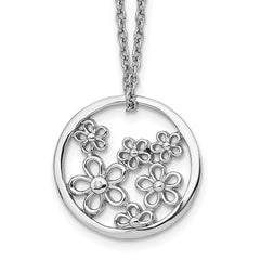 White Ice Sterling Silver Rhodium-plated 18 Inch Diamond Flower Necklace with 2 Inch Extender