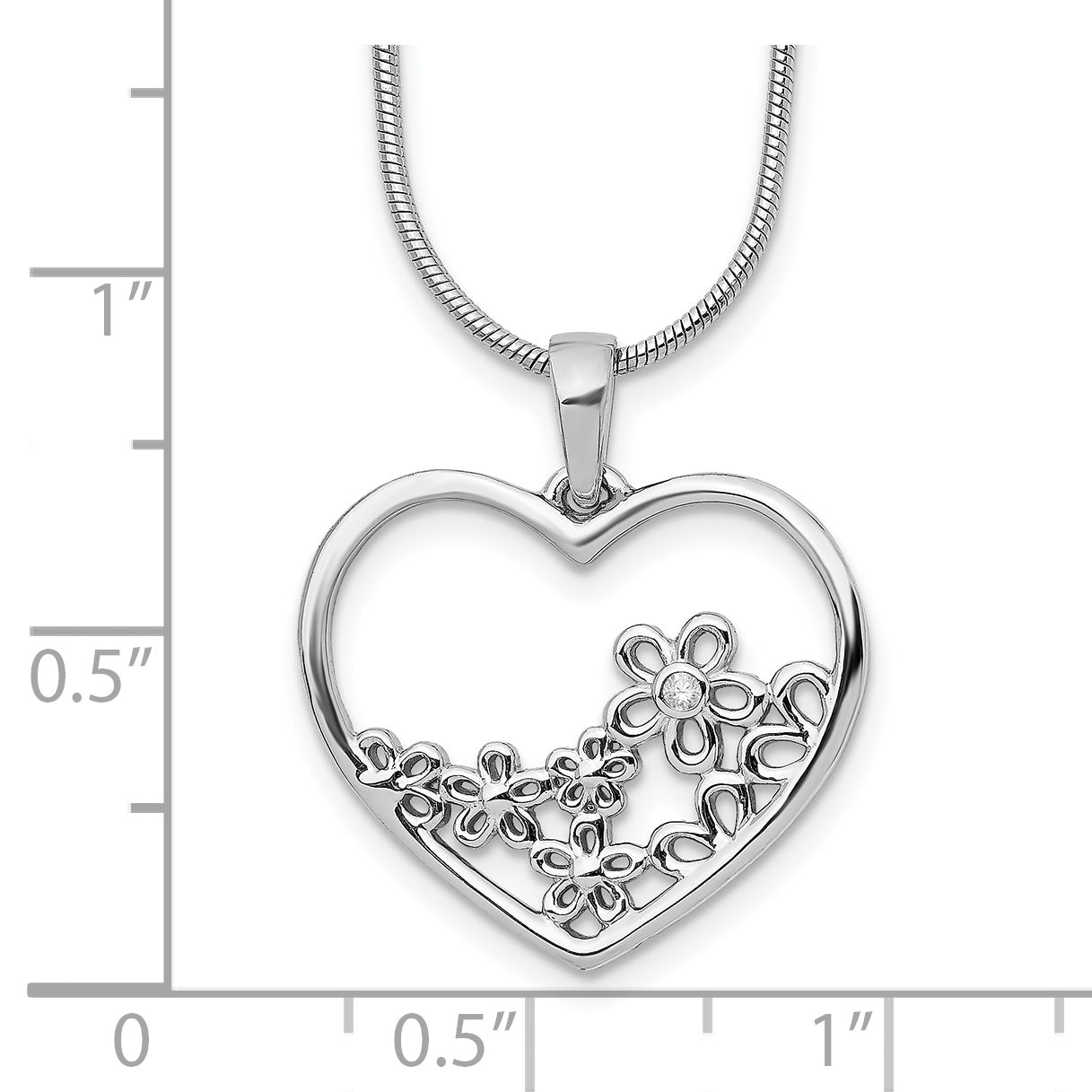 White Ice Sterling Silver Rhodium-plated Diamond 18 Inch Heart with Flower Center Necklace with 2 Inch Extender