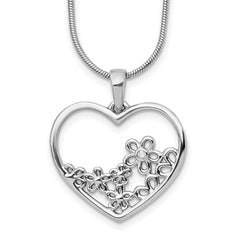 White Ice Sterling Silver Rhodium-plated Diamond 18 Inch Heart with Flower Center Necklace with 2 Inch Extender