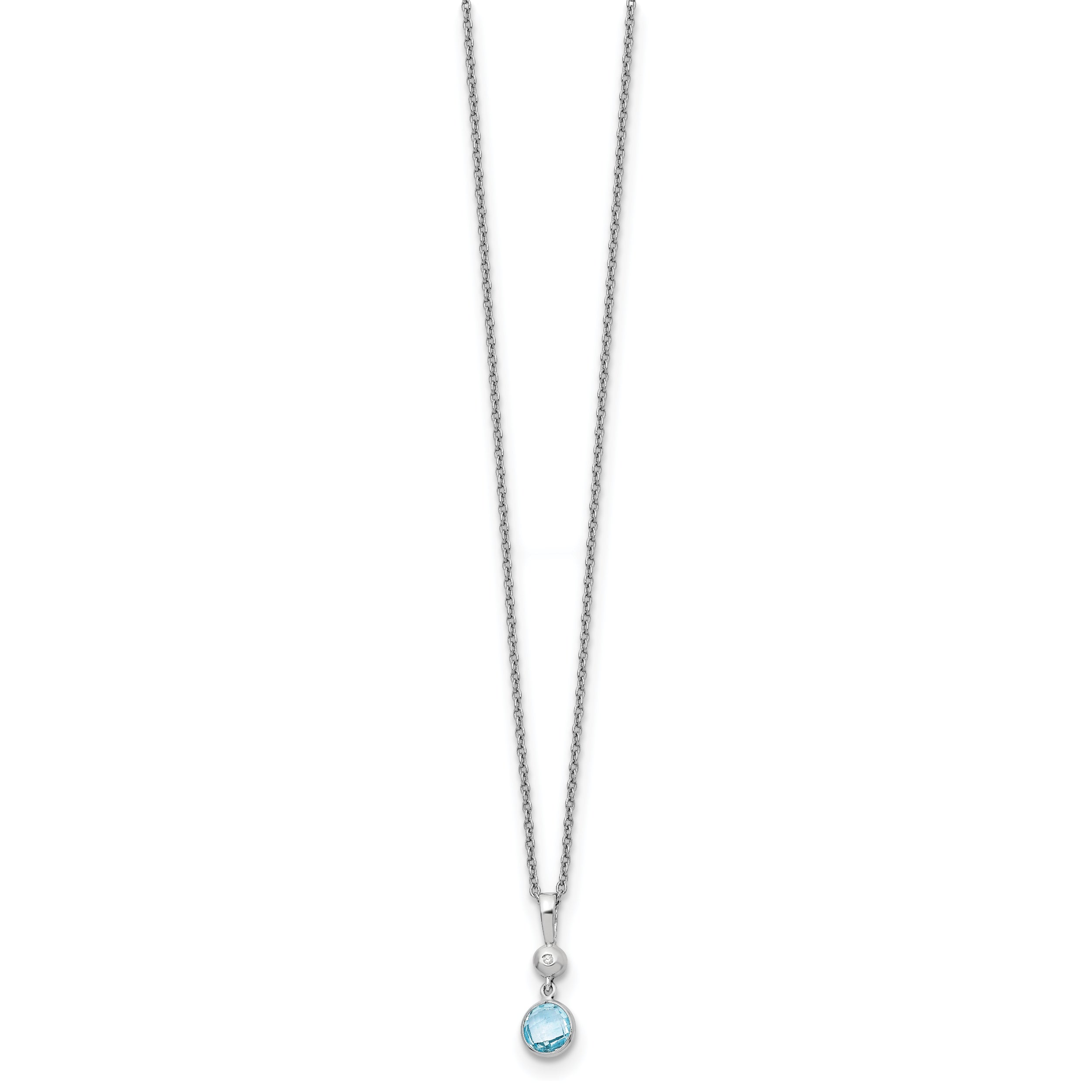 White Ice Sterling Silver Rhodium-plated 18 Inch Blue Topaz and Diamond Necklace with 2 Inch Extender