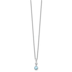 White Ice Sterling Silver Rhodium-plated 18 Inch Blue Topaz and Diamond Necklace with 2 Inch Extender