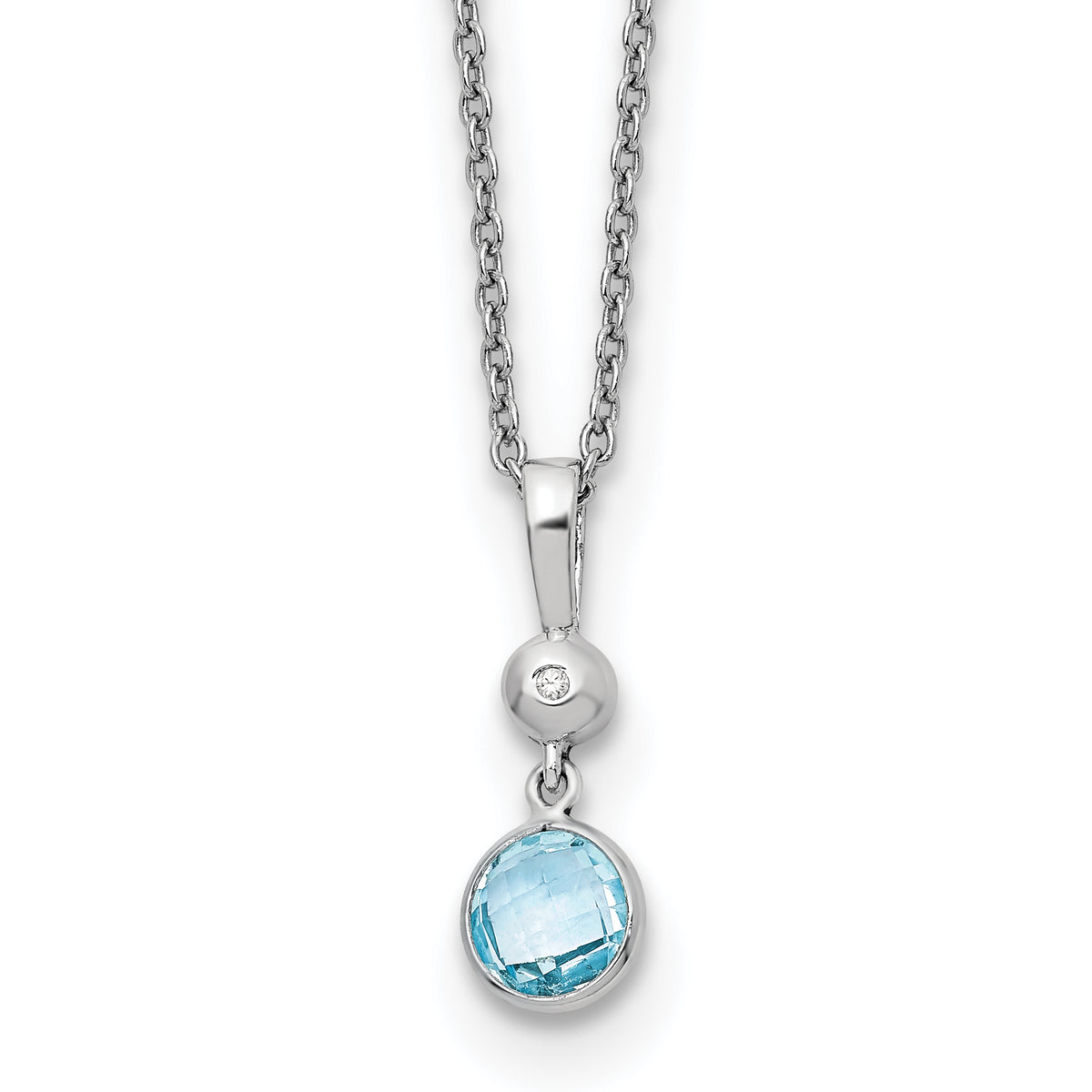 White Ice Sterling Silver Rhodium-plated 18 Inch Blue Topaz and Diamond Necklace with 2 Inch Extender