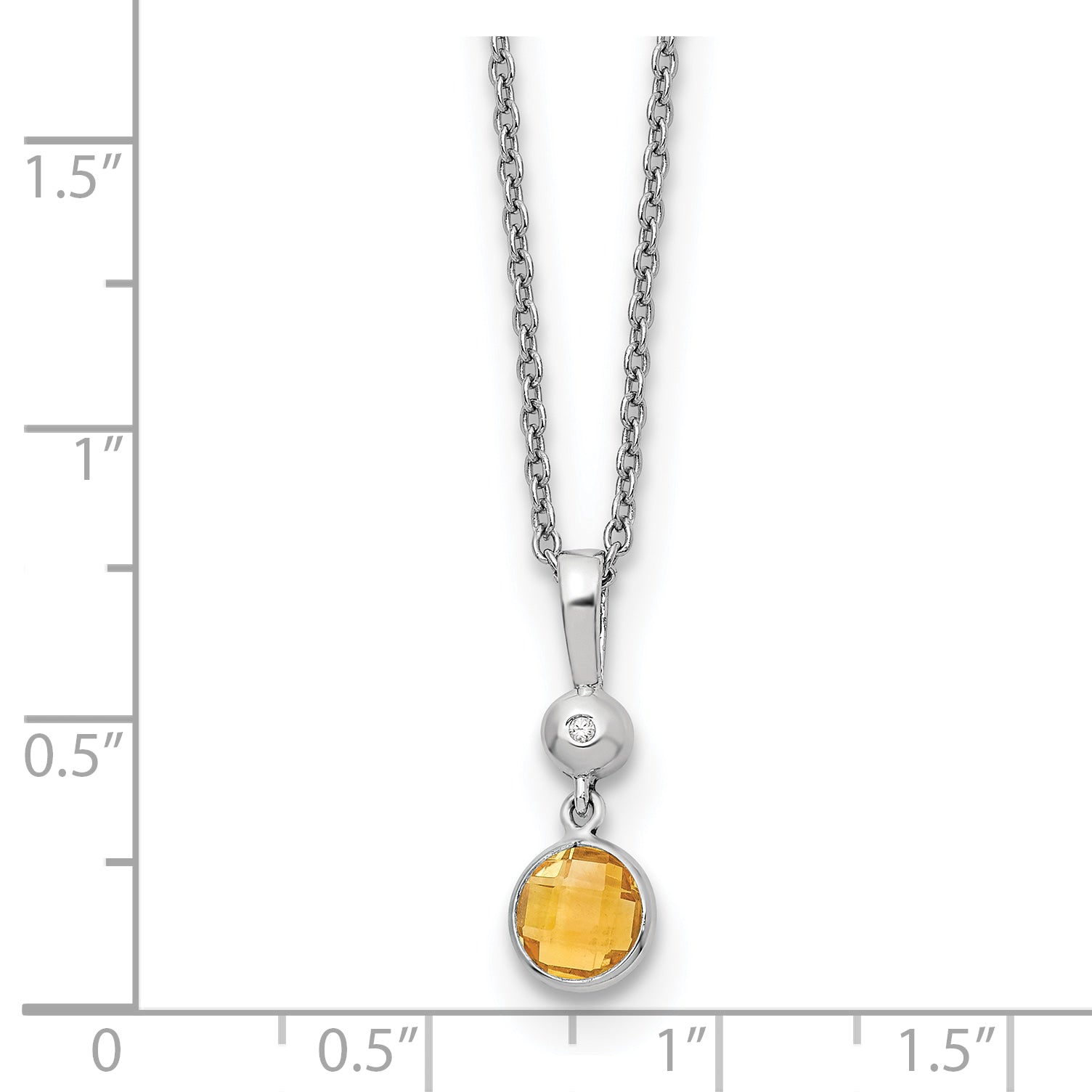 Sterling Silver RH Plated White Ice .01ct. Dia./Citrine  w/2IN Ext Necklace