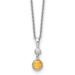 Sterling Silver RH Plated White Ice .01ct. Dia./Citrine  w/2IN Ext Necklace