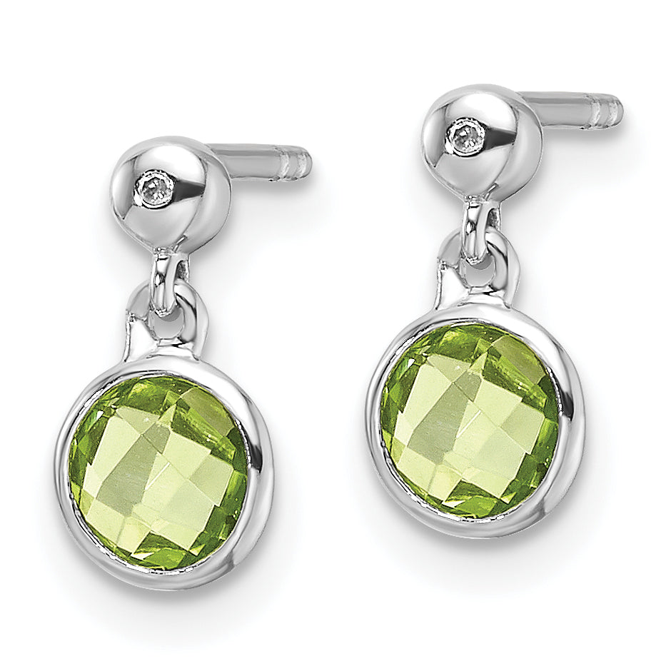 Sterling Silver RH Plated White Ice Diamond and Peridot Post Earrings