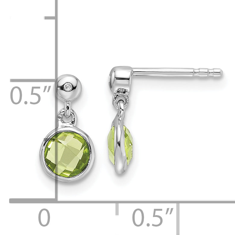 Sterling Silver RH Plated White Ice Diamond and Peridot Post Earrings