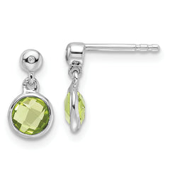 Sterling Silver RH Plated White Ice Diamond and Peridot Post Earrings