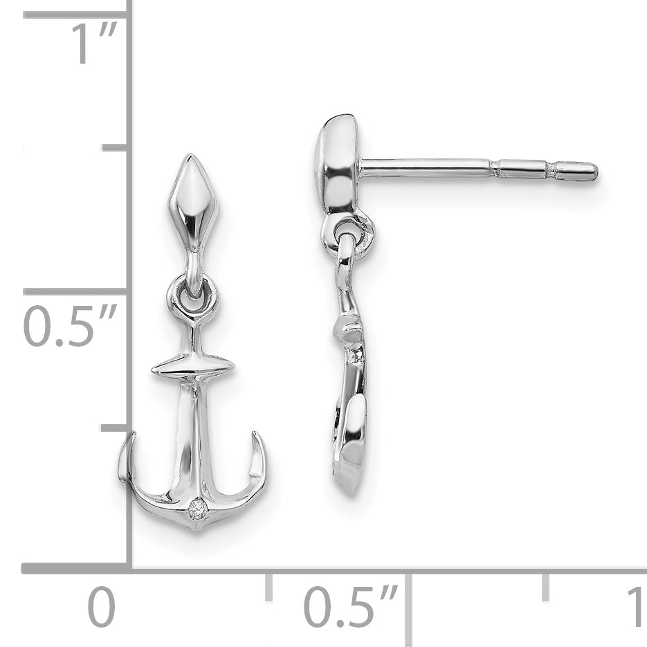 White Ice Sterling Silver Rhodium-plated Diamond Post Dangle Anchor Earrings