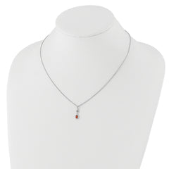 Sterling Silver RH Plated White Ice .02ct. Dia. & Garnet w/2IN Ext Necklace