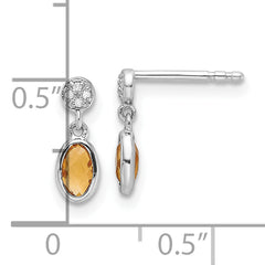 SS RH Plated White Ice .02ct. Diamond and Citrine Post Earrings