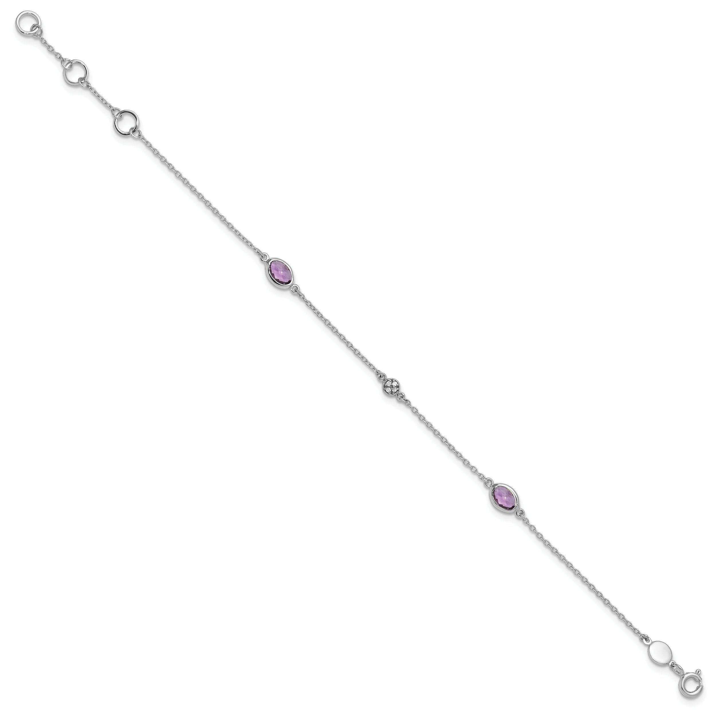 White Ice Sterling Silver Rhodium-plated 7.5 Inch Amethyst and Diamond  Bracelet with 1.25 Inch Extender