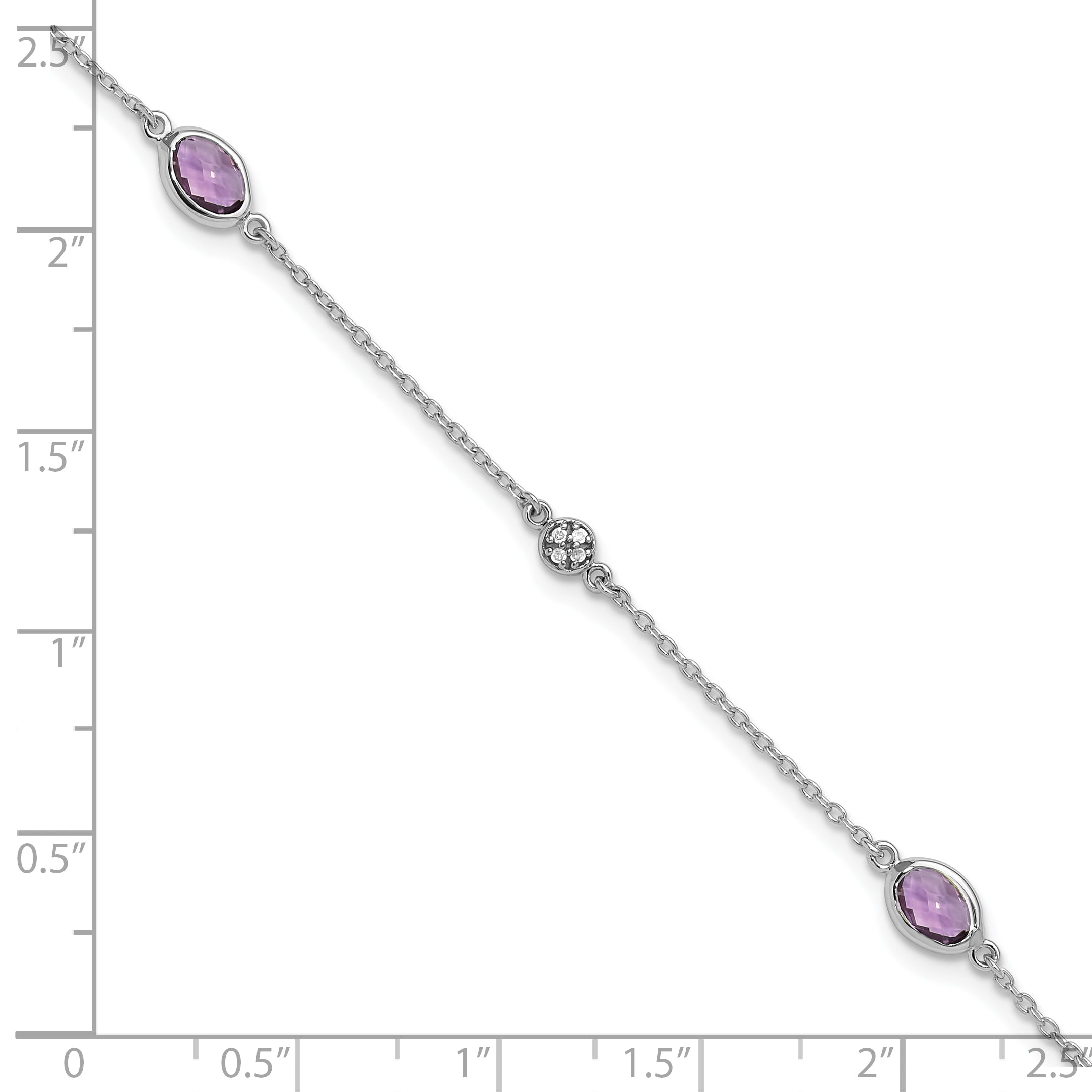 White Ice Sterling Silver Rhodium-plated 7.5 Inch Amethyst and Diamond  Bracelet with 1.25 Inch Extender