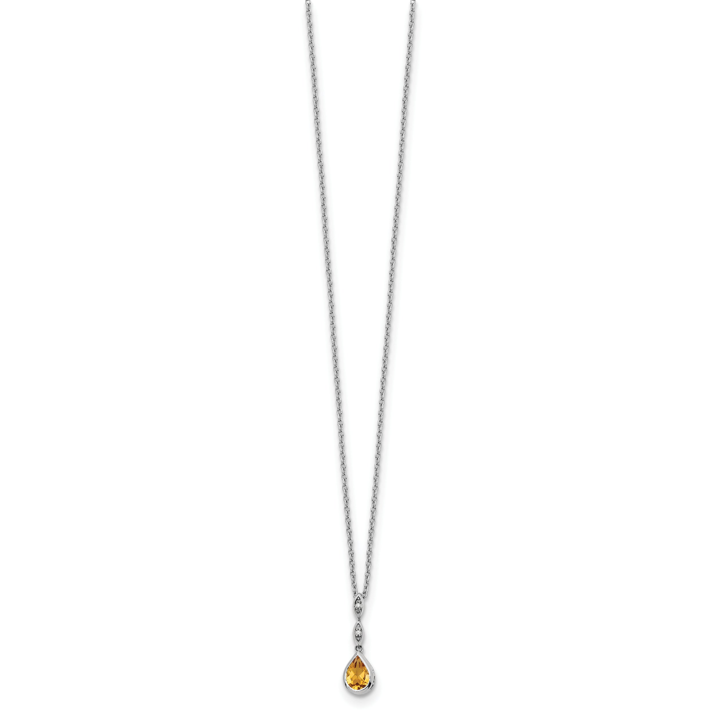 SS RH Plated White Ice .01 ct. Diamond and Citrine w/2IN Ext. Necklace