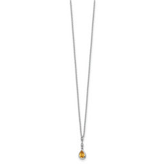 SS RH Plated White Ice .01 ct. Diamond and Citrine w/2IN Ext. Necklace