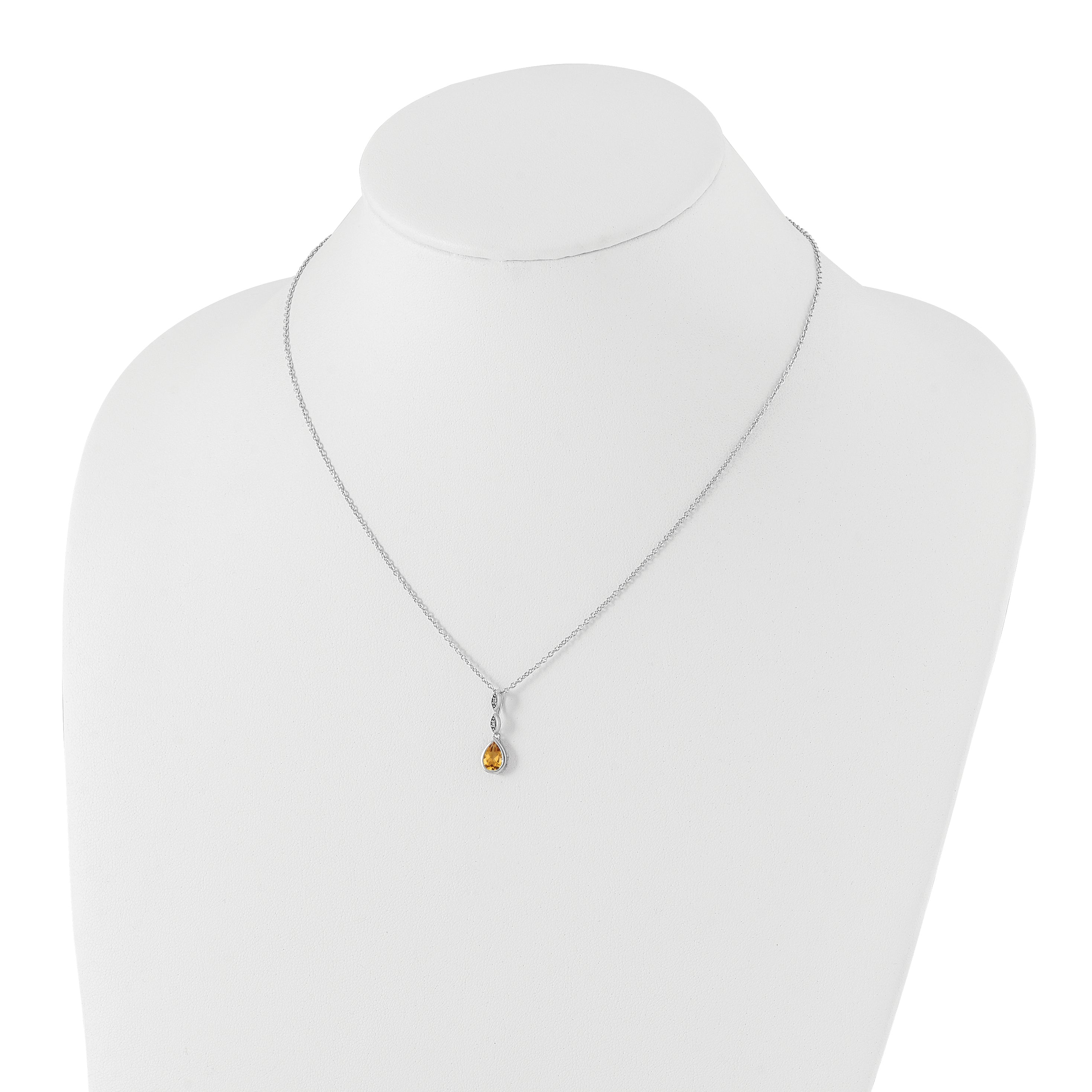 SS RH Plated White Ice .01 ct. Diamond and Citrine w/2IN Ext. Necklace