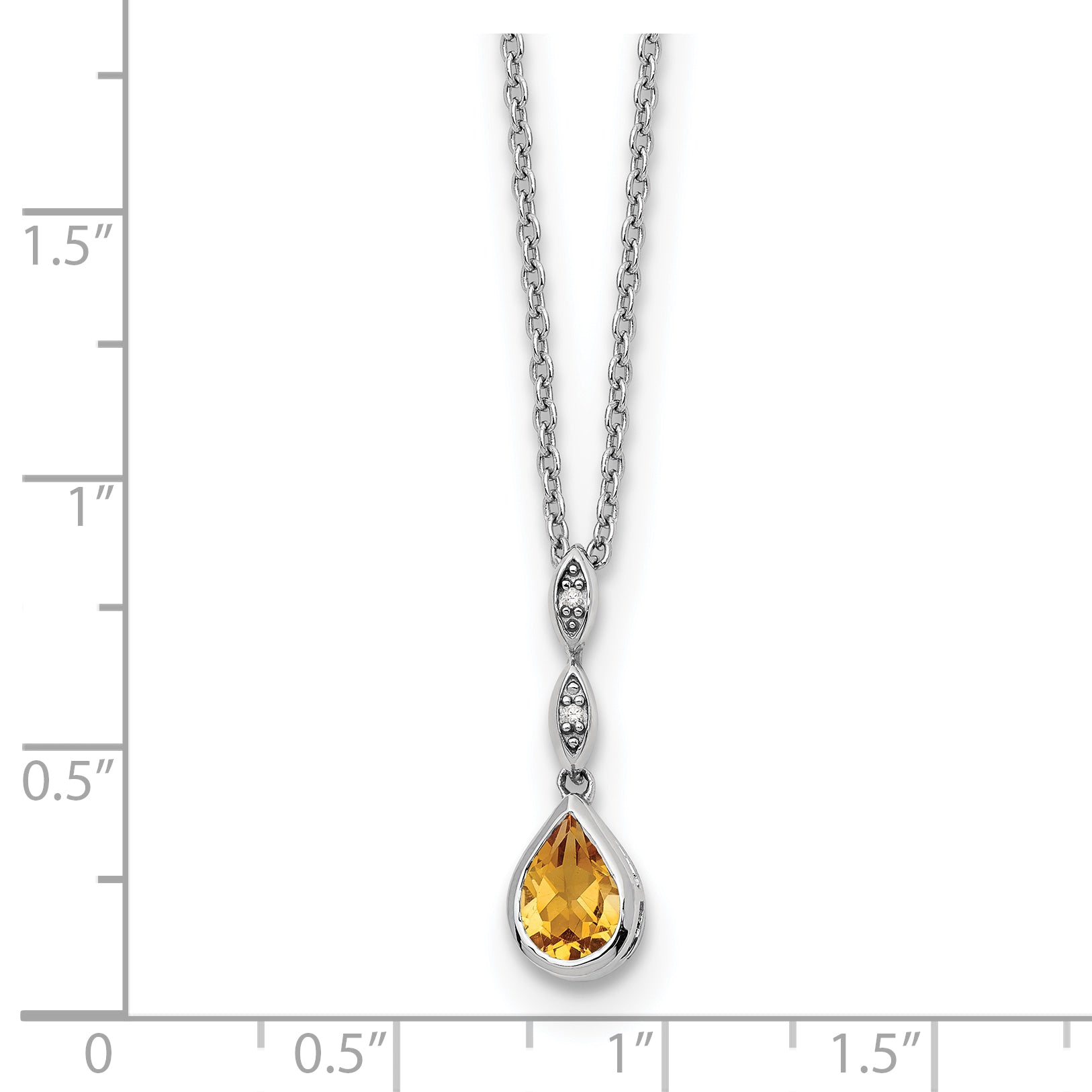 SS RH Plated White Ice .01 ct. Diamond and Citrine w/2IN Ext. Necklace