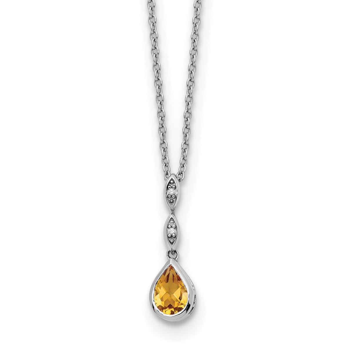 SS RH Plated White Ice .01 ct. Diamond and Citrine w/2IN Ext. Necklace