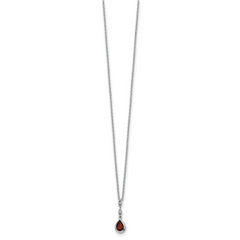 SS RH Plated White Ice .01 ct. Diamond and Garnet w/2IN Ext. Necklace