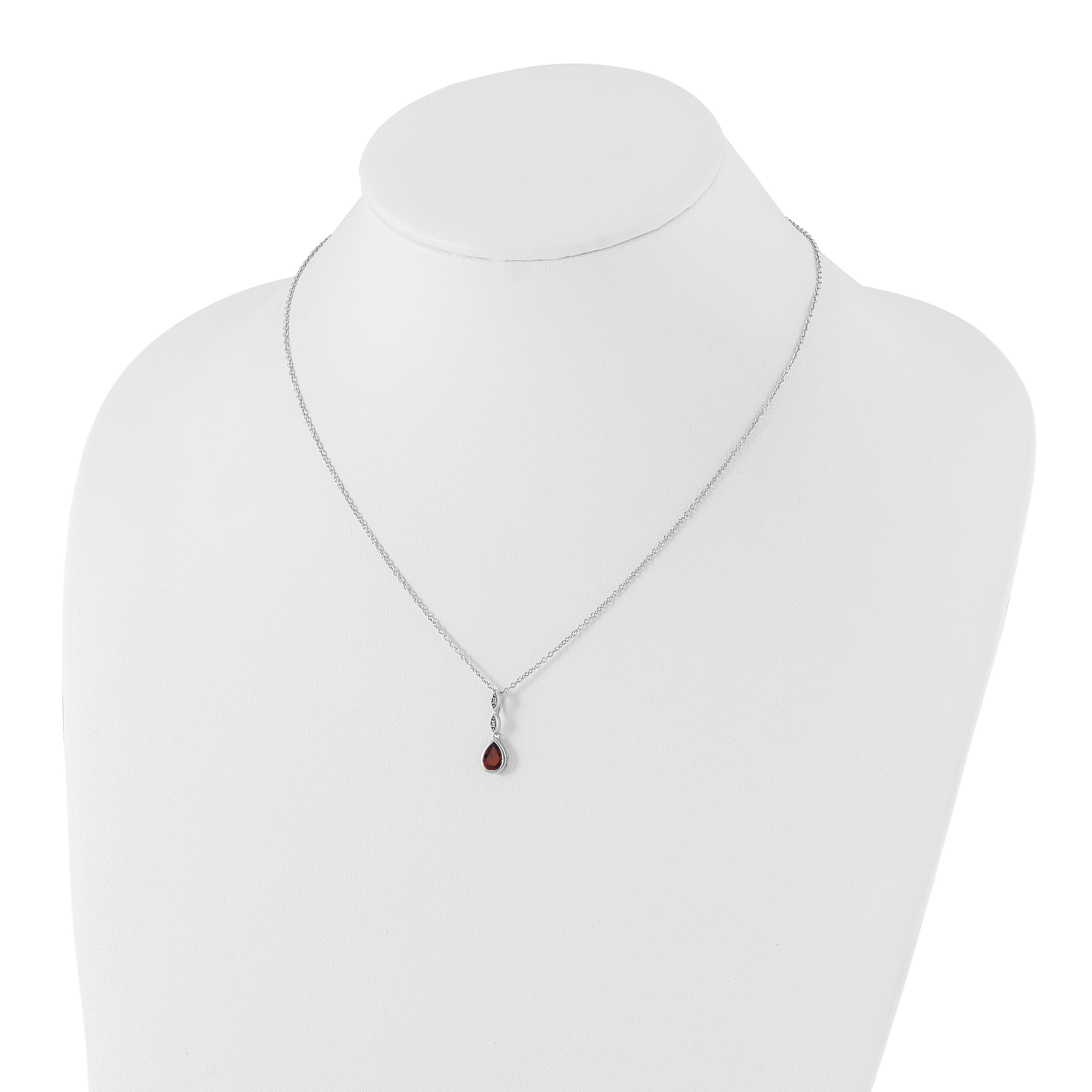 SS RH Plated White Ice .01 ct. Diamond and Garnet w/2IN Ext. Necklace