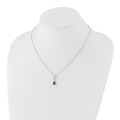 SS RH Plated White Ice .01 ct. Diamond and Garnet w/2IN Ext. Necklace