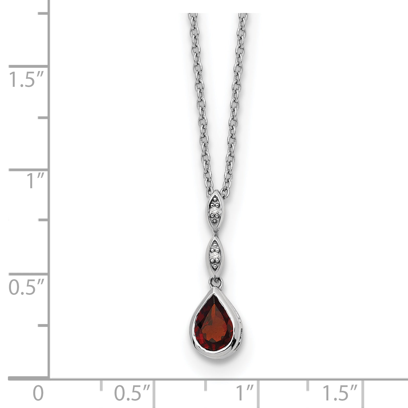 SS RH Plated White Ice .01 ct. Diamond and Garnet w/2IN Ext. Necklace