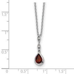 SS RH Plated White Ice .01 ct. Diamond and Garnet w/2IN Ext. Necklace