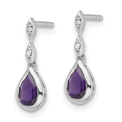 SS RH Plated White Ice .01 ct. Diamond and Amethyst Post Earrings