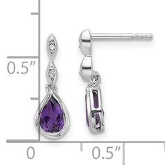 SS RH Plated White Ice .01 ct. Diamond and Amethyst Post Earrings