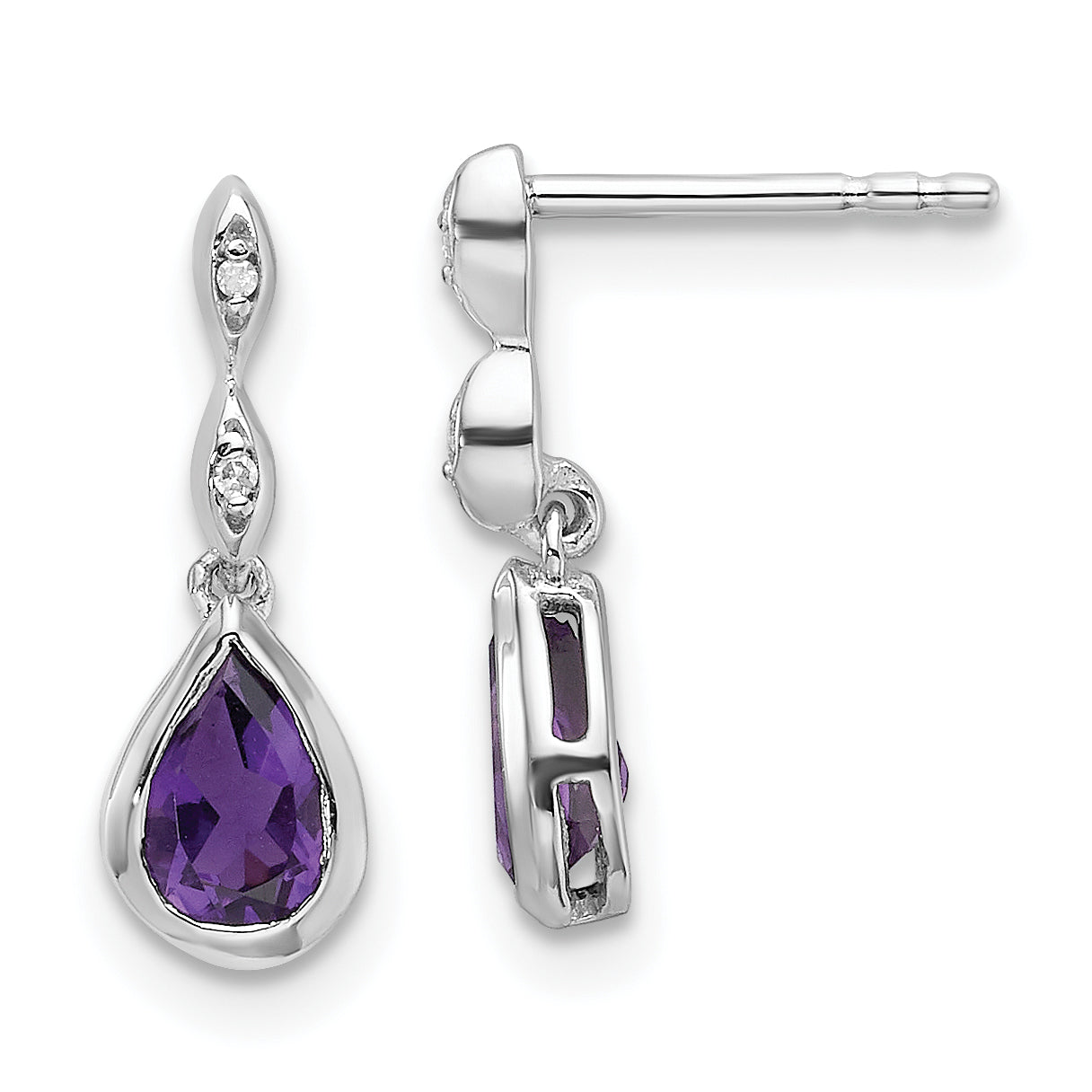 SS RH Plated White Ice .01 ct. Diamond and Amethyst Post Earrings