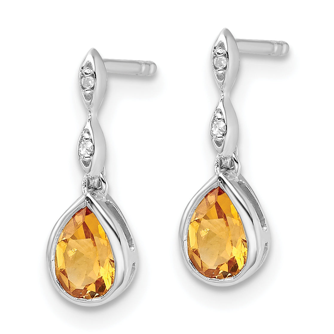 SS RH Plated White Ice .01 ct. Diamond and Citrine Post Earrings