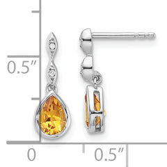 SS RH Plated White Ice .01 ct. Diamond and Citrine Post Earrings