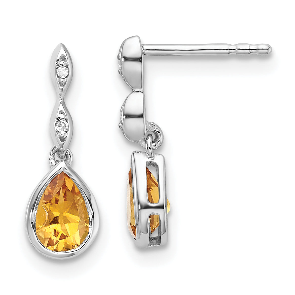 SS RH Plated White Ice .01 ct. Diamond and Citrine Post Earrings