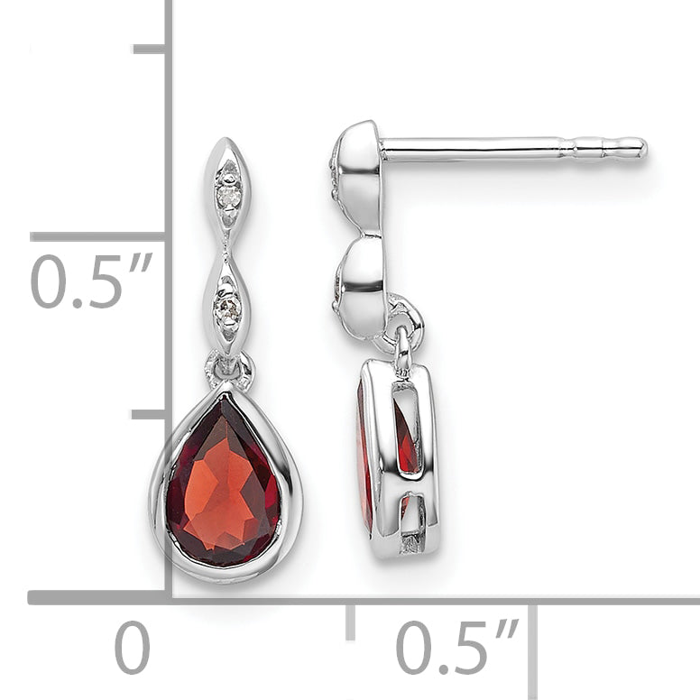 SS RH Plated White Ice .01 ct. Diamond and Garnet Post Earrings