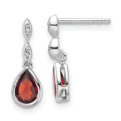 SS RH Plated White Ice .01 ct. Diamond and Garnet Post Earrings