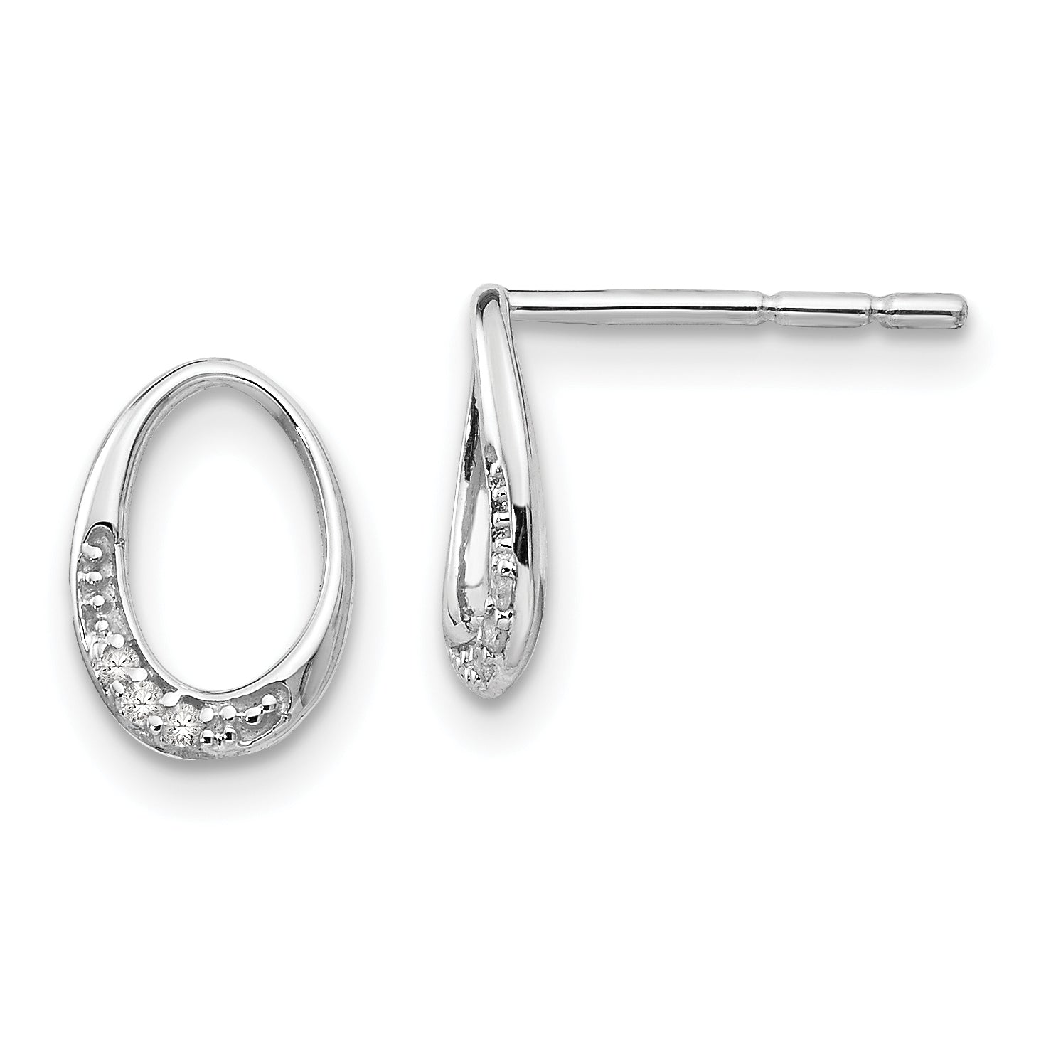 White Ice Sterling Silver Rhodium-plated Open Oval Diamond Post Earrings