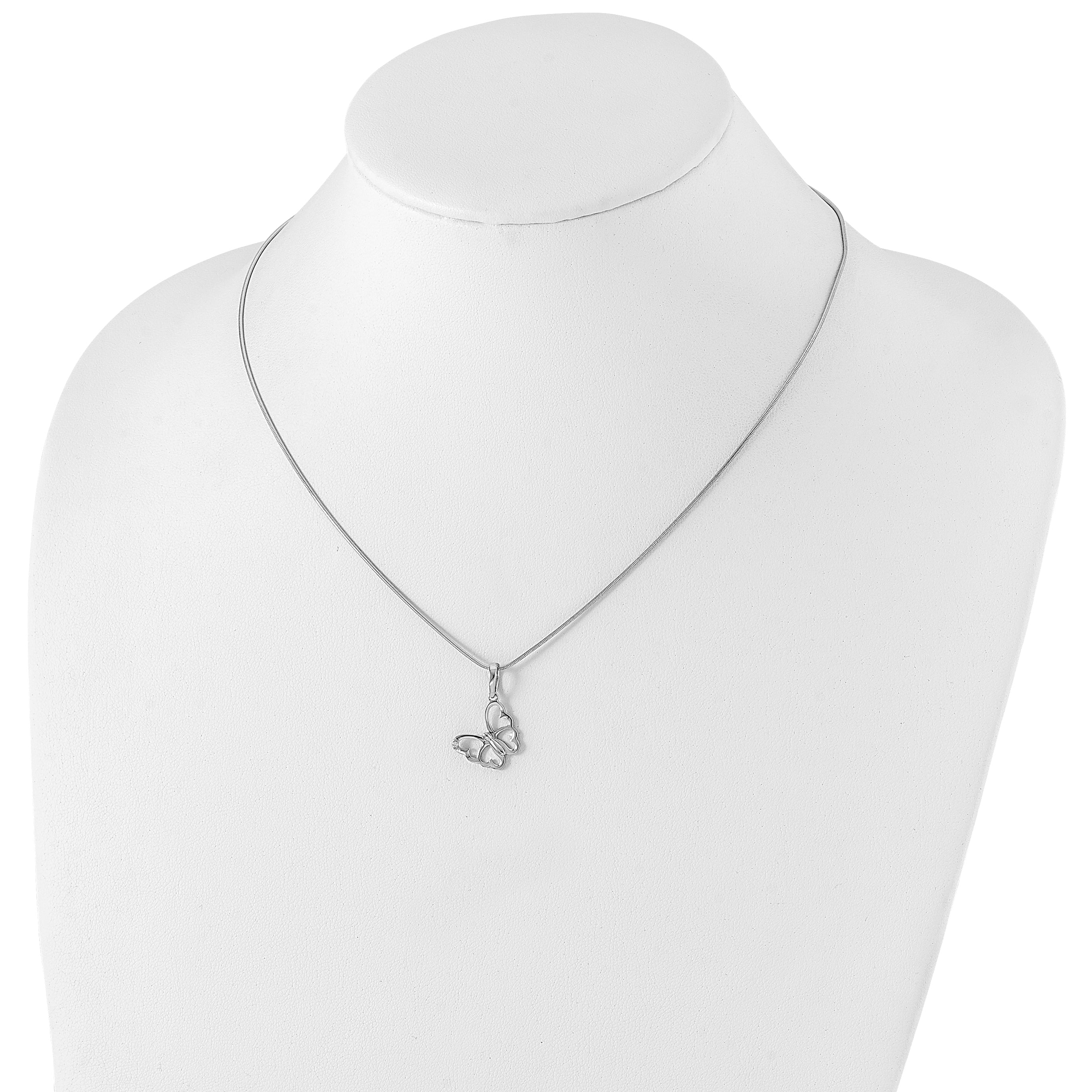 White Ice Sterling Silver Rhodium-plated 18 Inch Diamond Butterfly Necklace  with 2 Inch Extender