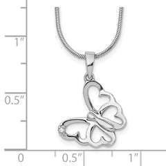 White Ice Sterling Silver Rhodium-plated 18 Inch Diamond Butterfly Necklace  with 2 Inch Extender