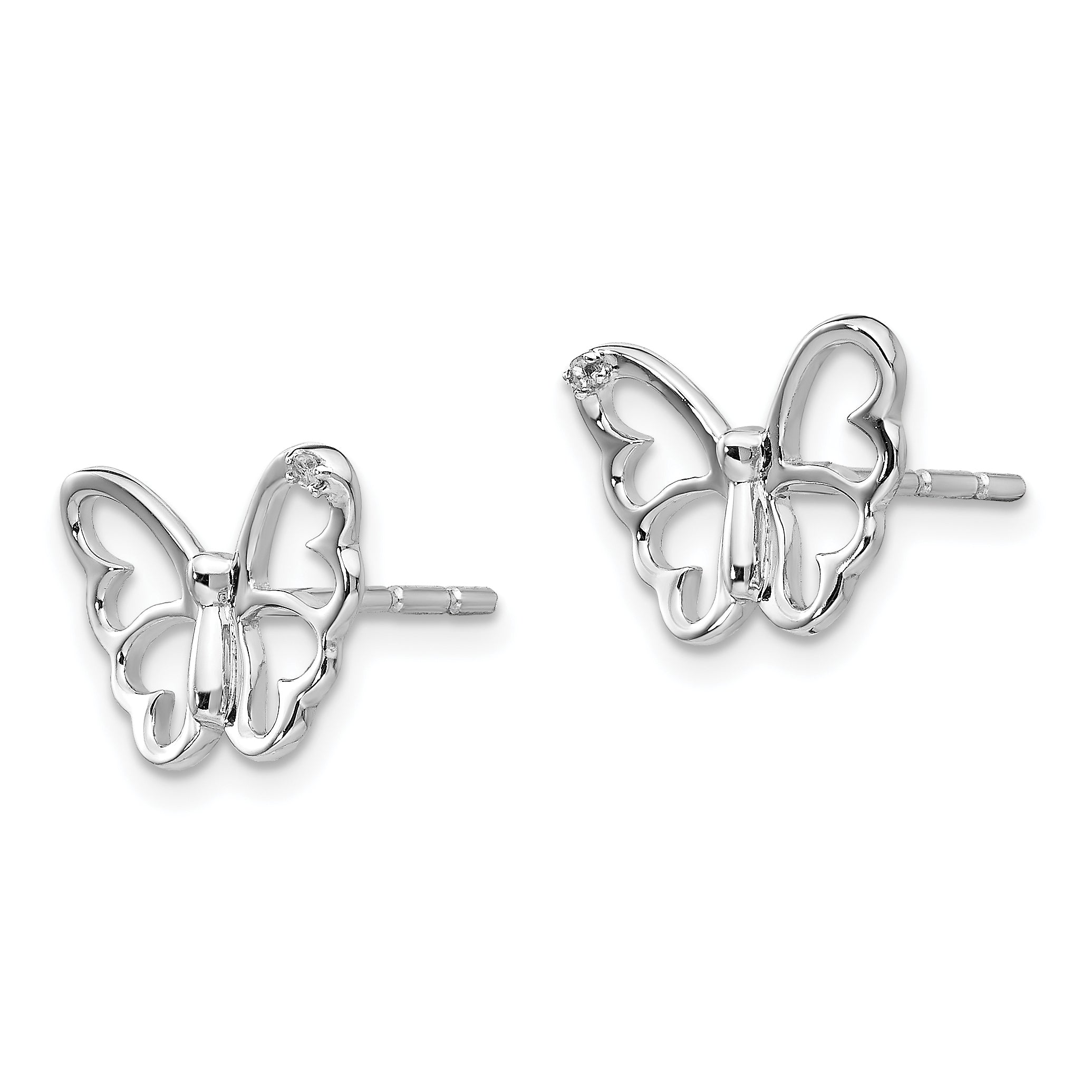 White Ice Sterling Silver Rhodium-plated Diamond Butterfly Post Earrings