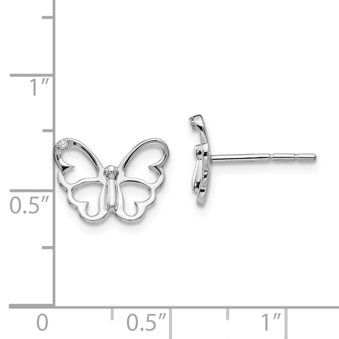 White Ice Sterling Silver Rhodium-plated Diamond Butterfly Post Earrings